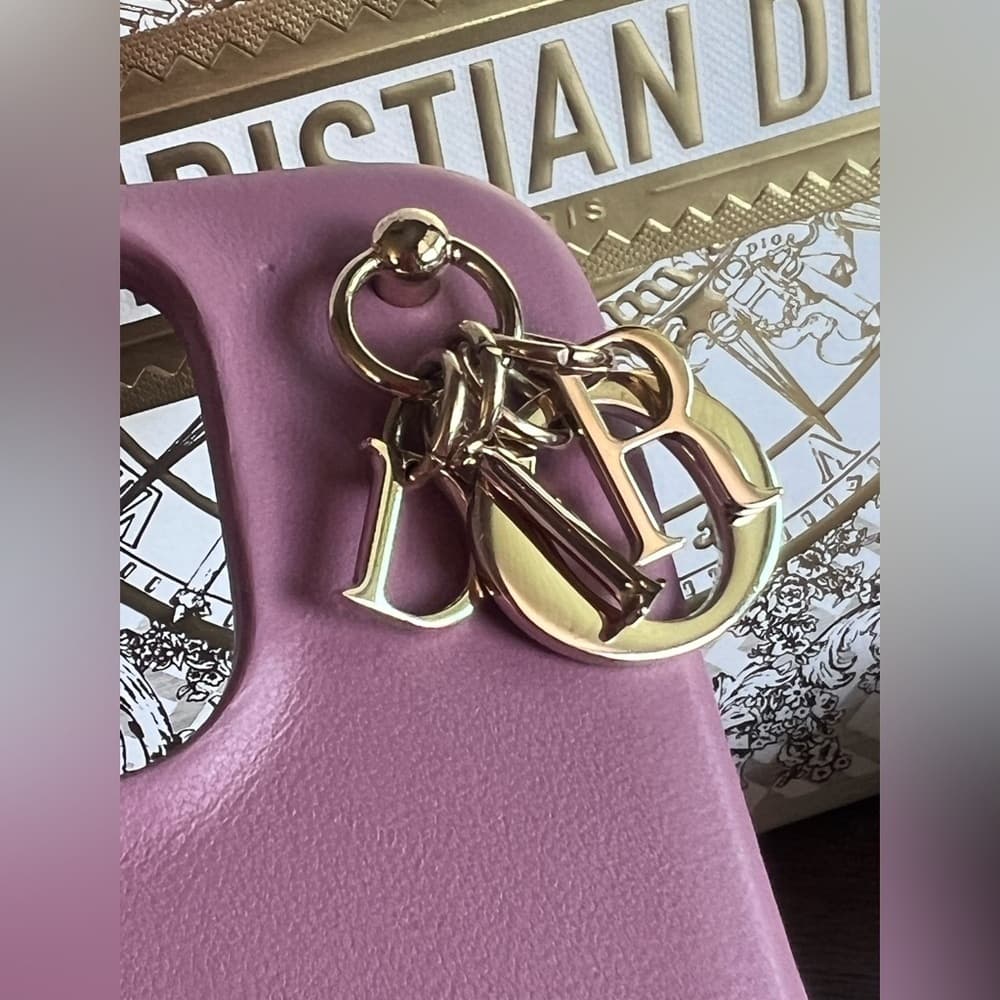 EUC Lady DIOR IPhone 14 Pro Case Pink Leather Charms Pocket Suede Lined Interior - Thumbnail 3