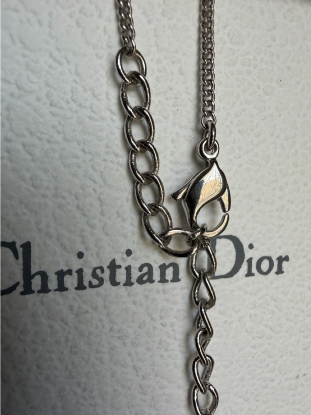 DIOR Cursive Amour Logo Silver Tone Necklace with Box & Dust Bag 16 in + 2in ext - Thumbnail 10