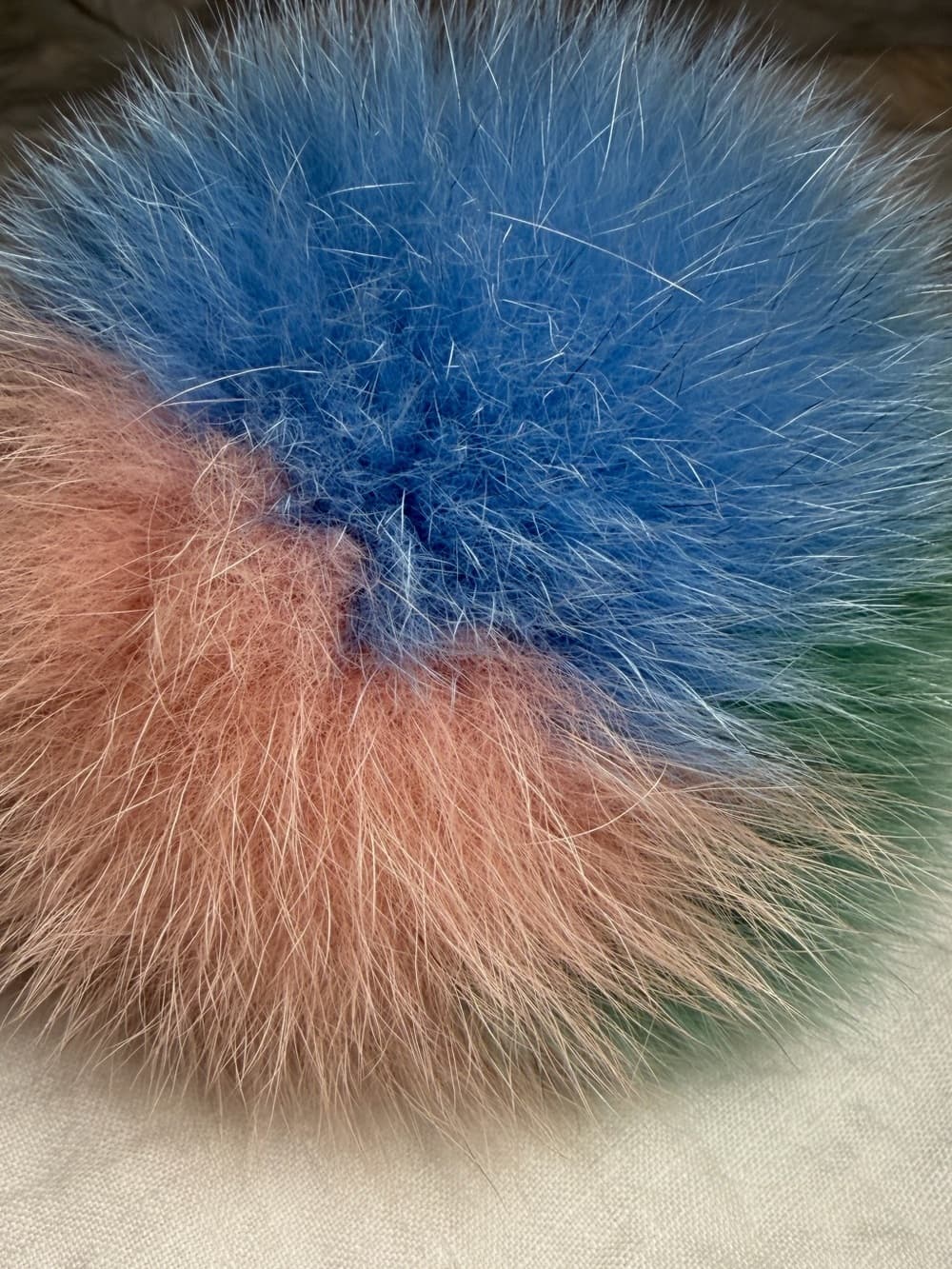 FENDI Tricolor Fox Fur Pom Pom Fendi Bag Charm Keychain Pastel Blue Pink Green - Thumbnail 3
