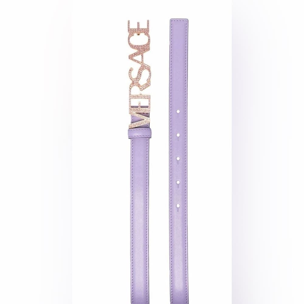 NEW VERSACE Logo Crystal Purple Leather Belt 80/32 Medium M - Thumbnail 2