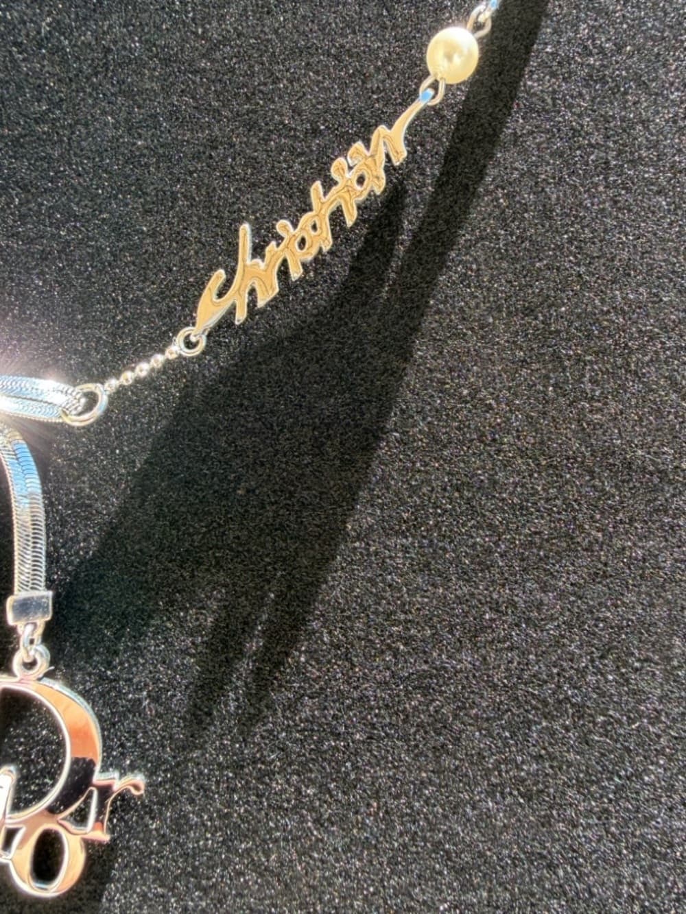 DIOR Cursive Script Choker Logo Pearl & Metal Bowtie CD Silver Tone Chain RARE - Thumbnail 5