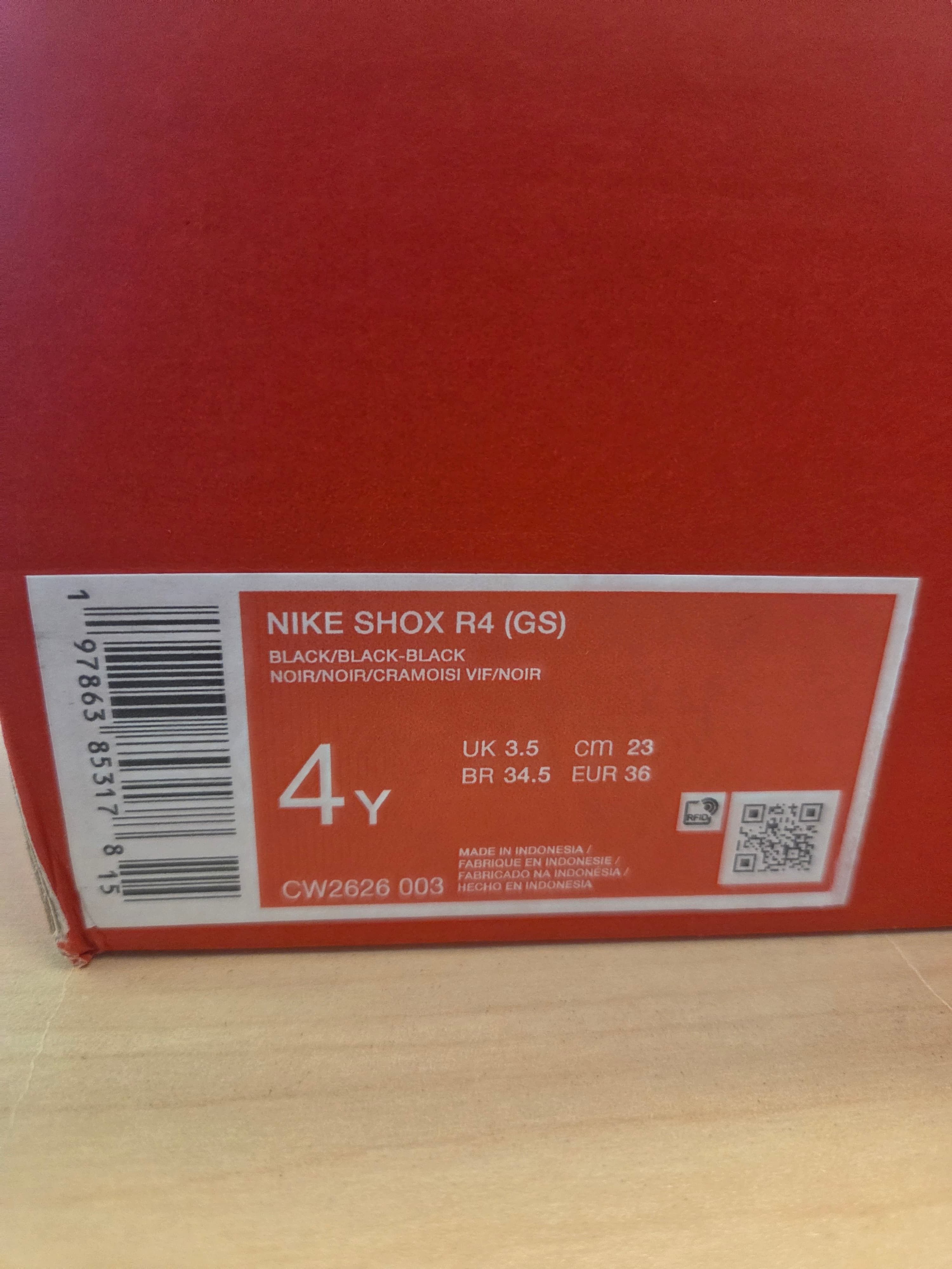 Nike Shox R4 Big Kids Shoes Black/Crimson Size 4 - Thumbnail 4