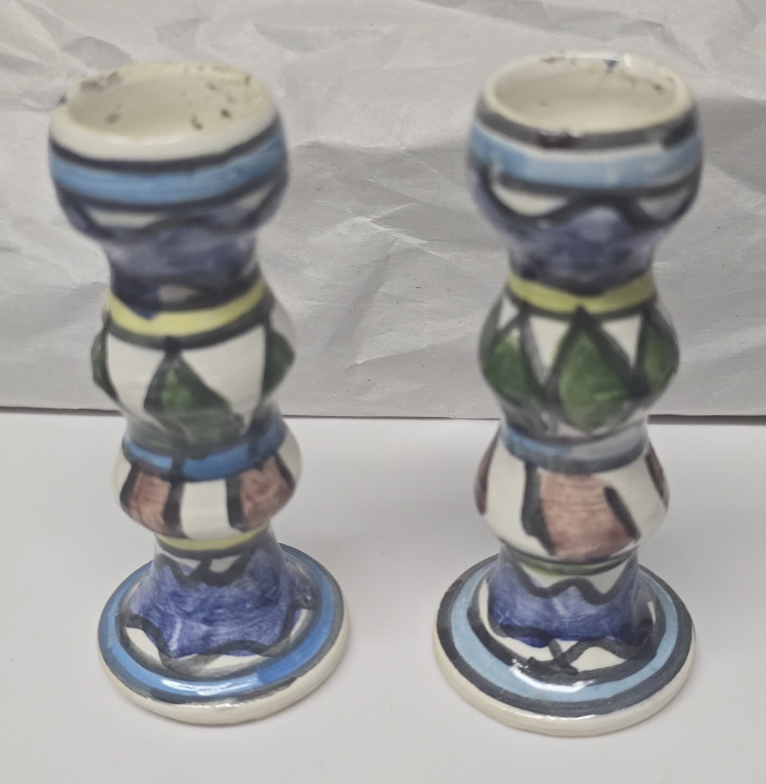 Vintage Israeli Ceramic Armenian Pottery Iznik Shabbat Candlesticks Set of 2 4.5 - Thumbnail 3