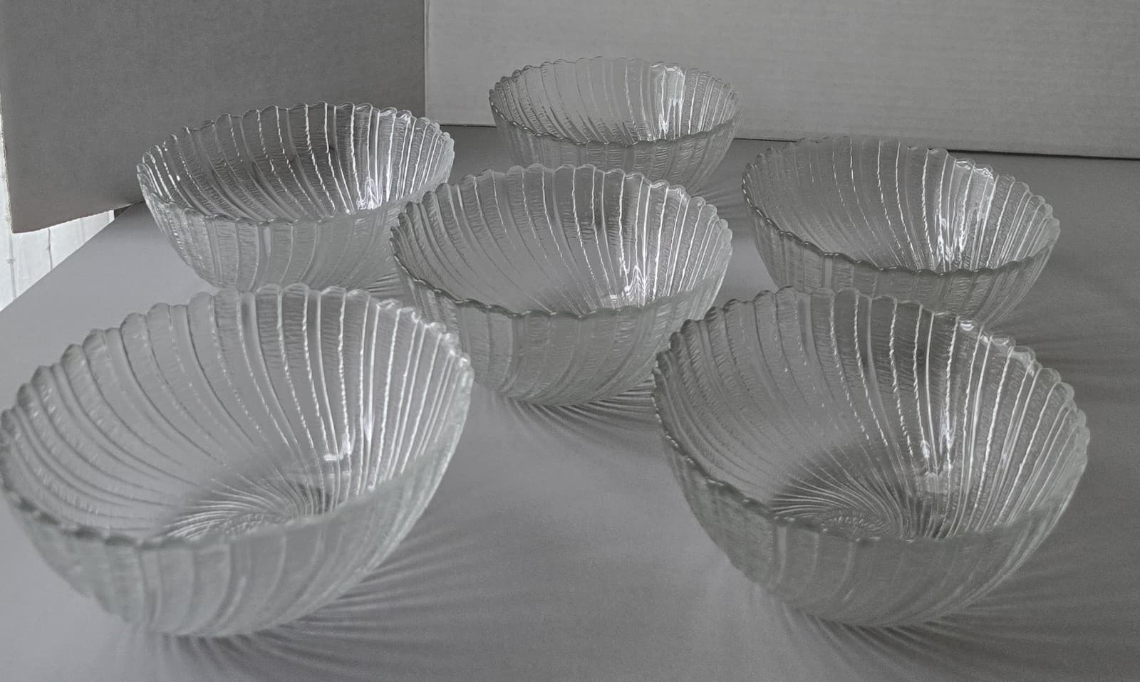 Set of 6 Vintage Arcoroc France Seabreeze Clear Glass Swirl Bowls 5.5" - Thumbnail 4