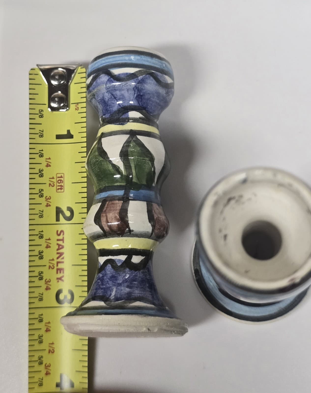 Vintage Israeli Ceramic Armenian Pottery Iznik Shabbat Candlesticks Set of 2 4.5 - Thumbnail 7