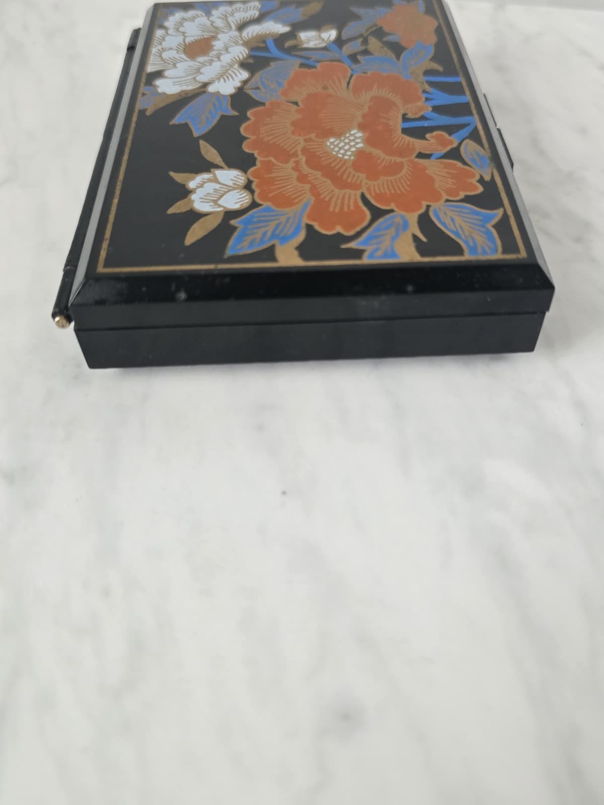 Vintage Asian Floral Travel Jewelry Box Compact with Mirror - 6 Compartment - Thumbnail 3