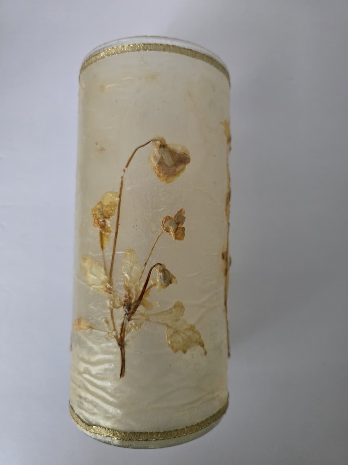 Vintage Terrain-Style Pressed Floral Stems Glass Candle Holder/Hurricane Vasea - Thumbnail 3