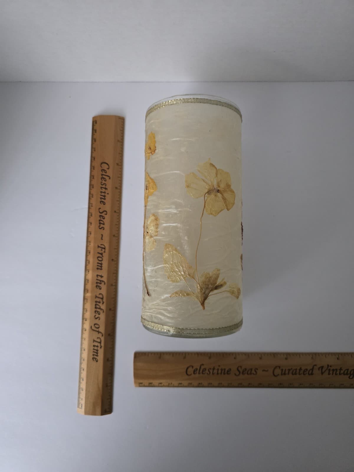 Vintage Terrain-Style Pressed Floral Stems Glass Candle Holder/Hurricane Vasea - Thumbnail 7