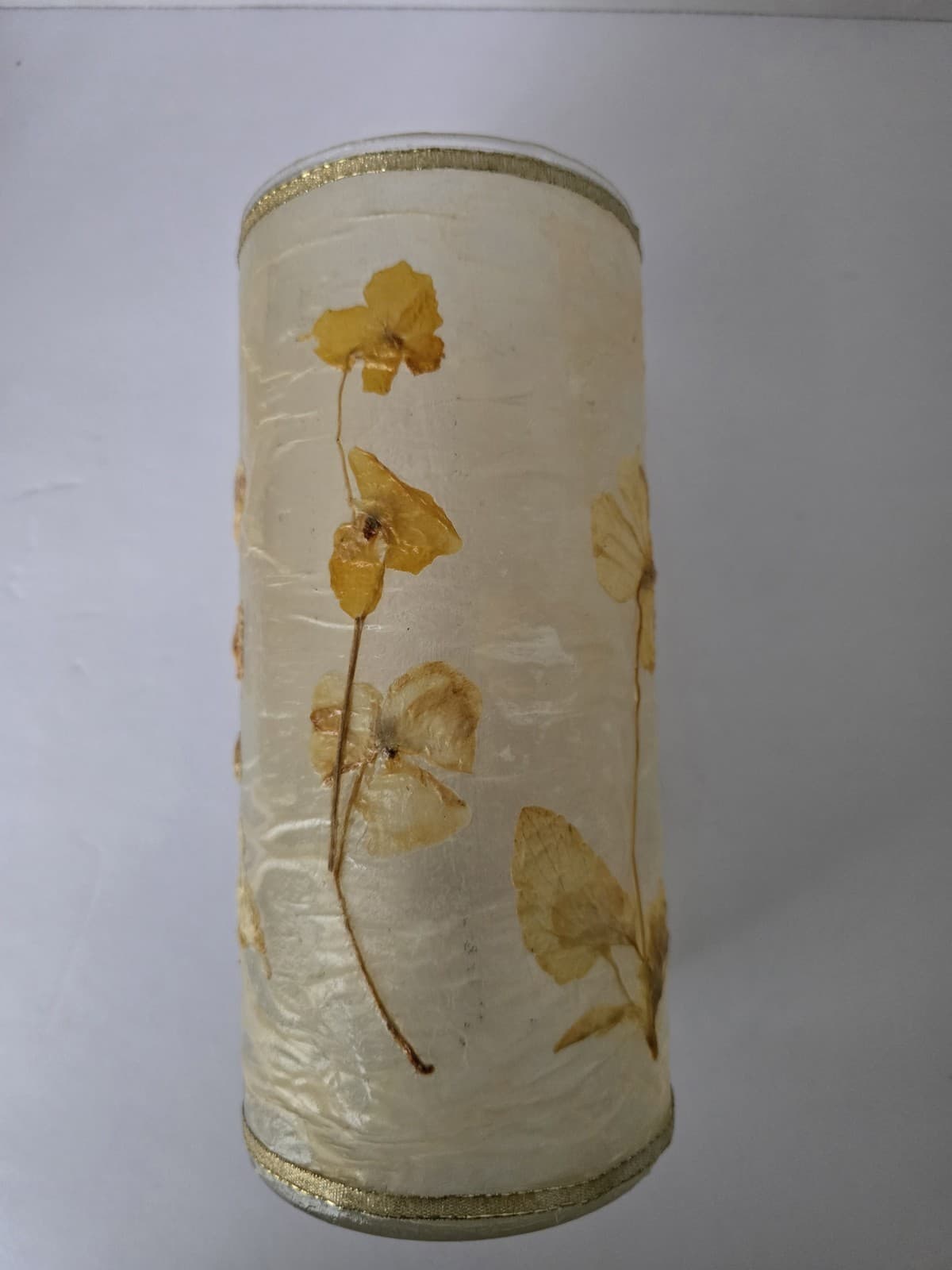 Vintage Terrain-Style Pressed Floral Stems Glass Candle Holder/Hurricane Vasea - Thumbnail 4