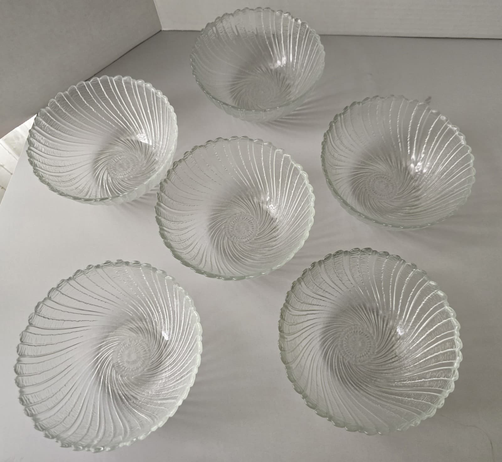 Set of 6 Vintage Arcoroc France Seabreeze Clear Glass Swirl Bowls 5.5" - Thumbnail 5