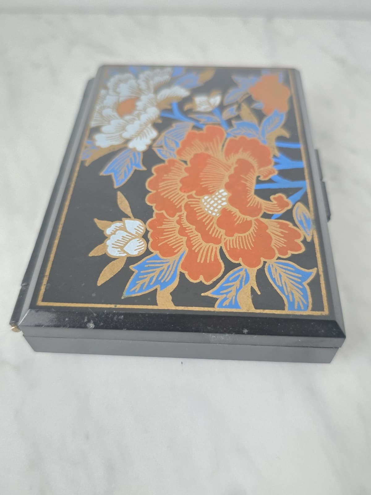 Vintage Asian Floral Travel Jewelry Box Compact with Mirror - 6 Compartment - Thumbnail 4