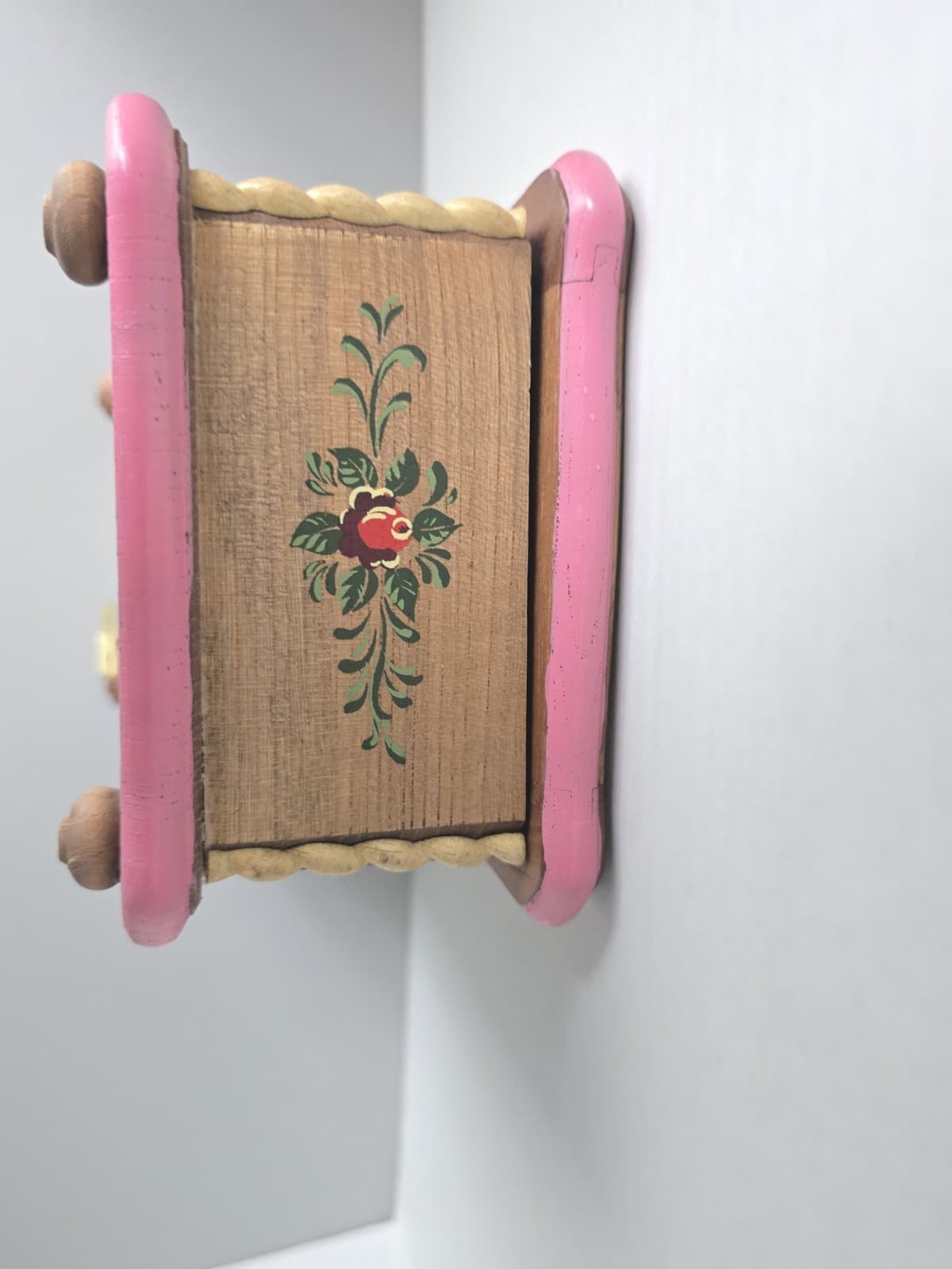 Vintage Hand Painted Wooden Music Jewelry Box Folk Art Floral - Made in Japan - Thumbnail 3