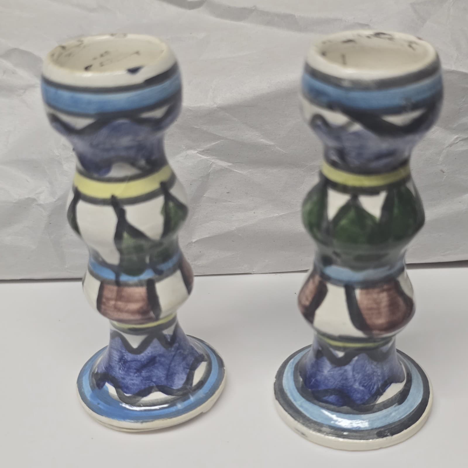 Vintage Israeli Ceramic Armenian Pottery Iznik Shabbat Candlesticks Set of 2 4.5 - Thumbnail 2