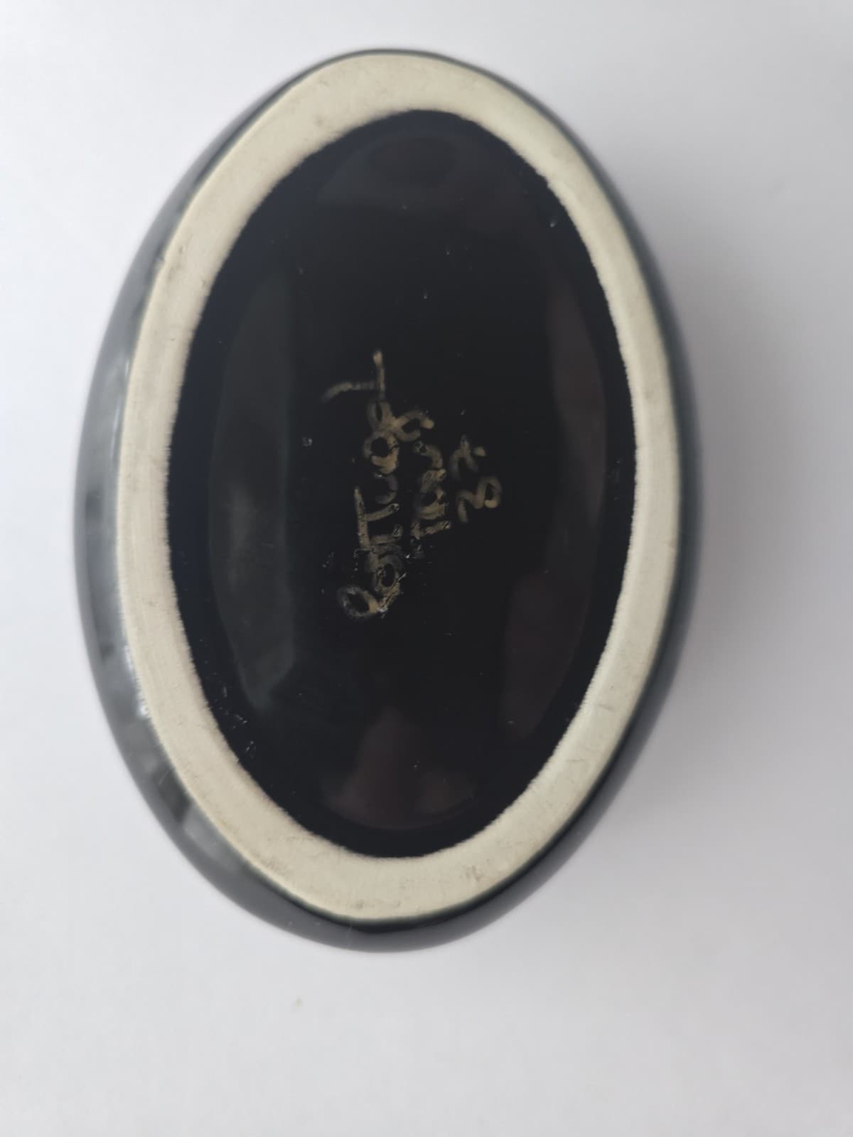 Vintage Portuguese Hand Painted Black Ceramic Floral Trinket Box - Thumbnail 5