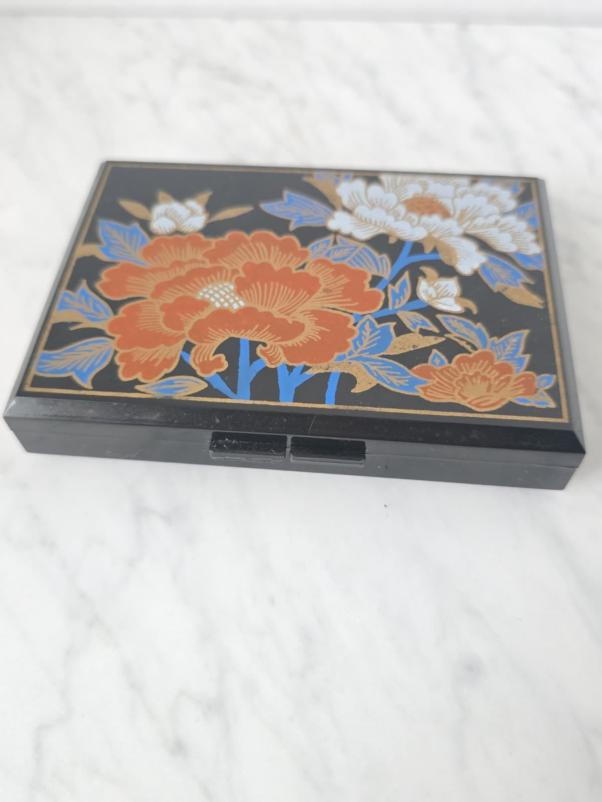 Vintage Asian Floral Travel Jewelry Box Compact with Mirror - 6 Compartment - Thumbnail 5