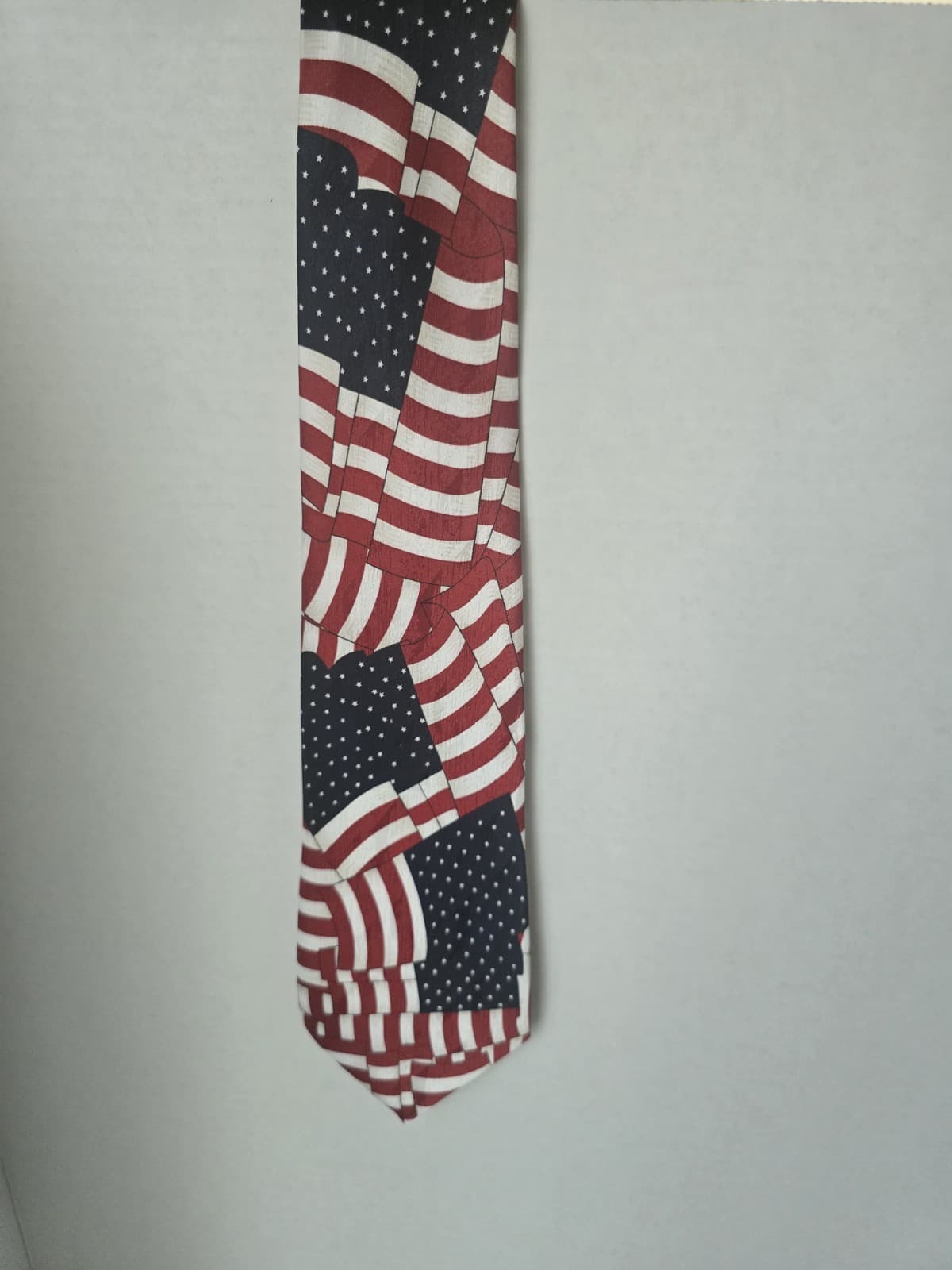 Naboth Handmade Mens American Flag Tie US Collage Patriotic Red White Blue - Thumbnail 2