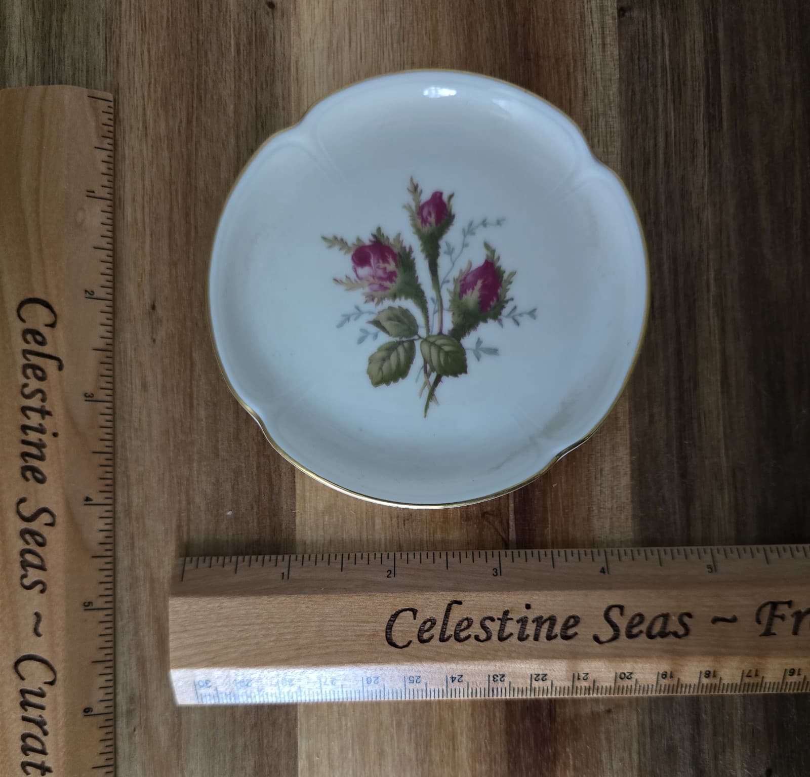 Rosenthal Moss Rose Pompadour 3.5" Butter Pat Tiny Plate Germany Vintage 1974 - Thumbnail 3