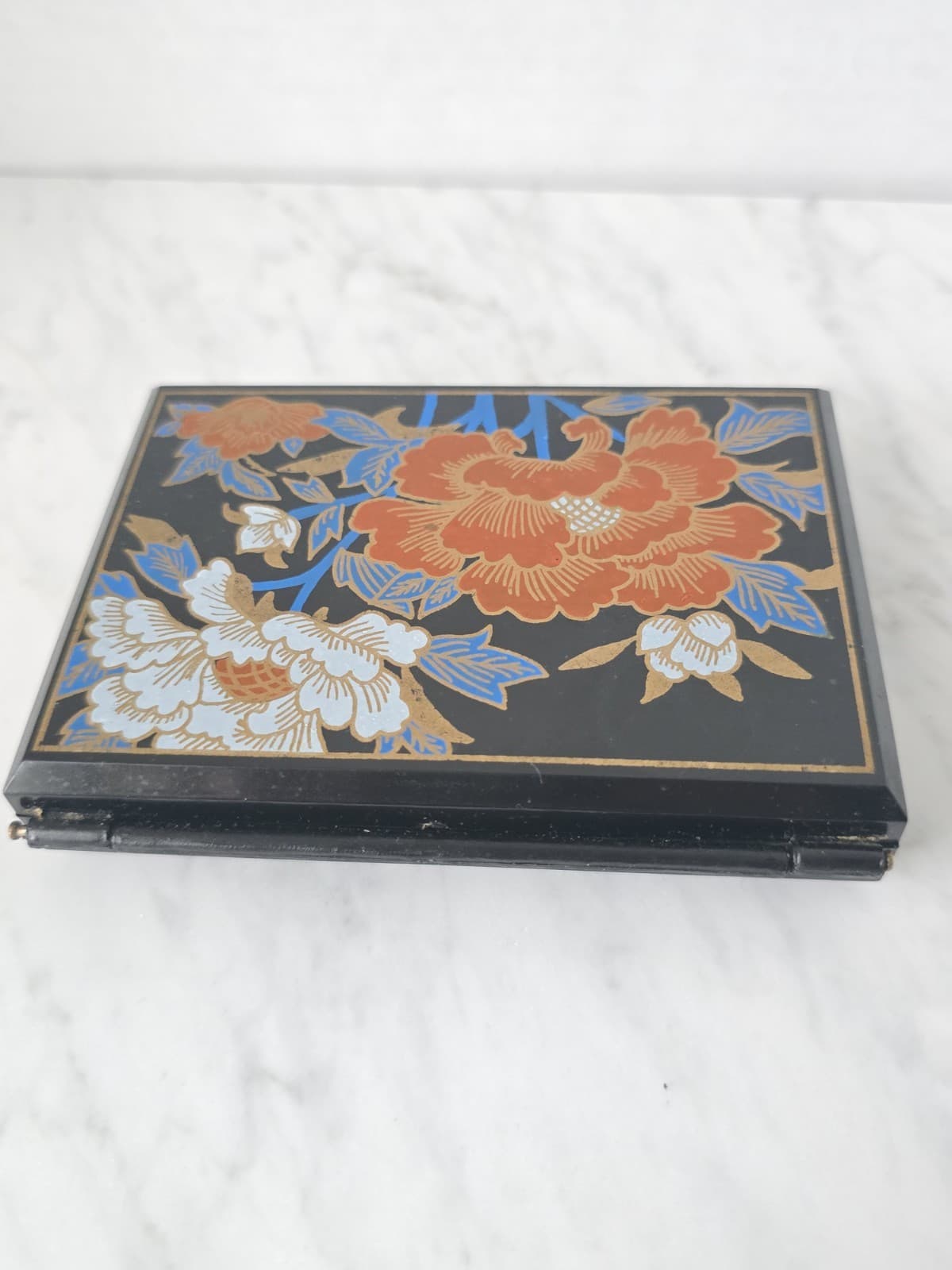 Vintage Asian Floral Travel Jewelry Box Compact with Mirror - 6 Compartment - Thumbnail 2