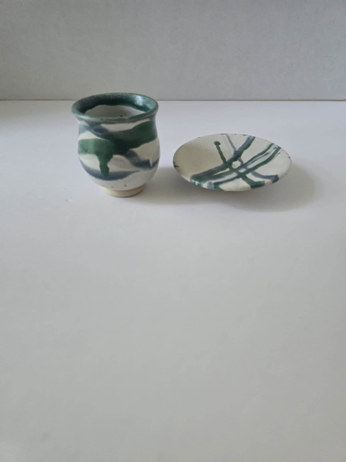 Whitefish Pottery Montana 2019 Handthrown Ceramic Espresso Sake Cup Saucer Set - Thumbnail 2