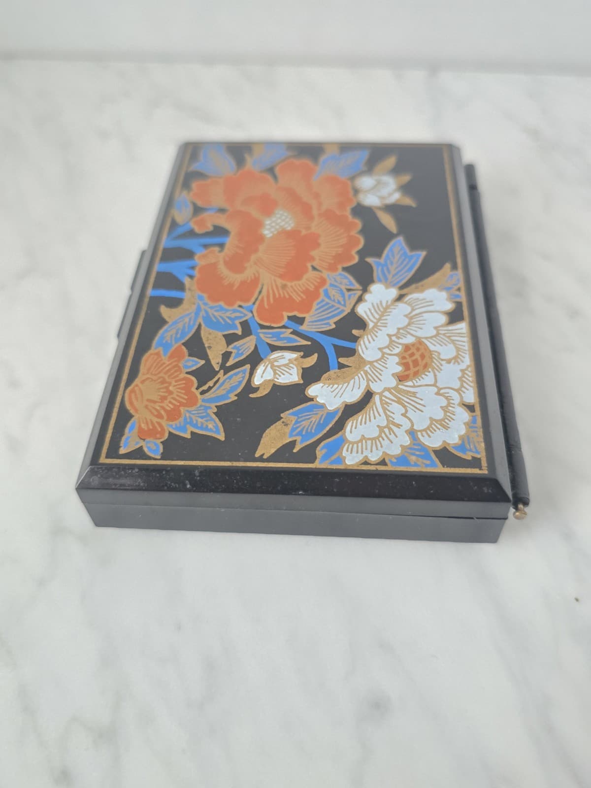 Vintage Asian Floral Travel Jewelry Box Compact with Mirror - 6 Compartment - Thumbnail 6
