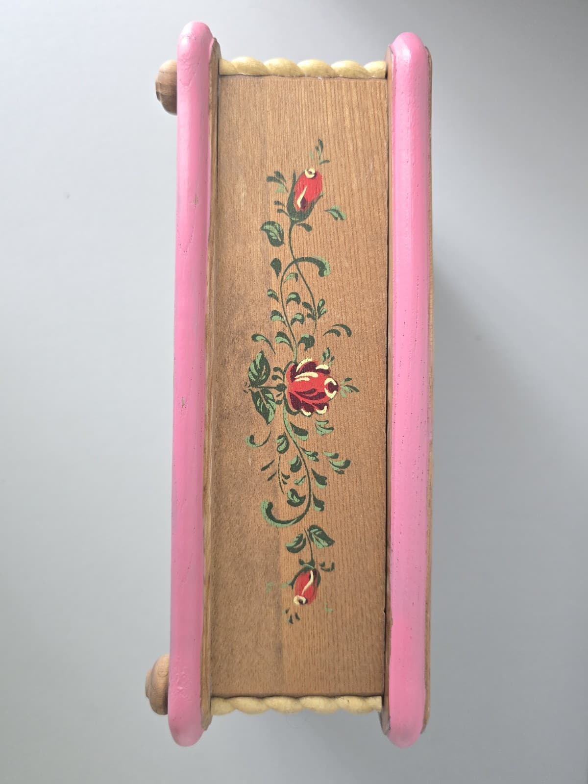 Vintage Hand Painted Wooden Music Jewelry Box Folk Art Floral - Made in Japan - Thumbnail 2