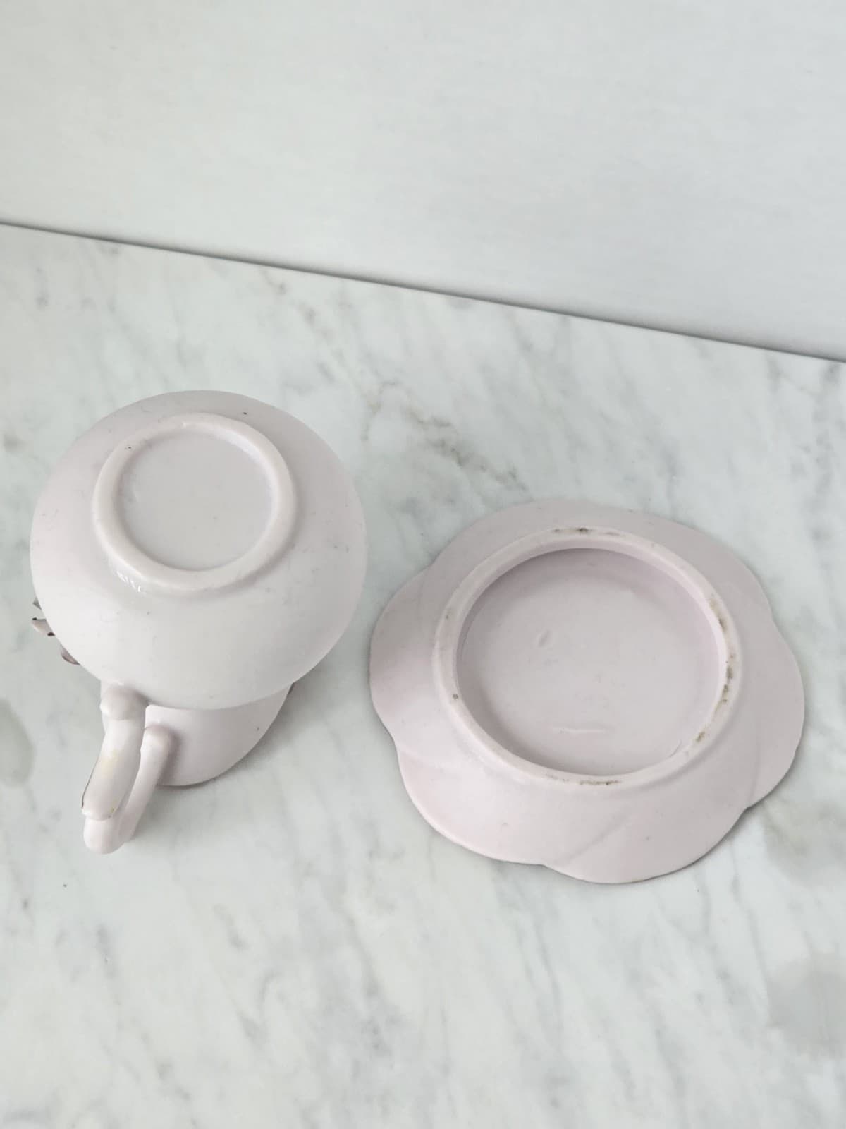 Vintage Miniature Pink Porcelain Creamer & Saucer Set with Raised Floral Details - Thumbnail 8