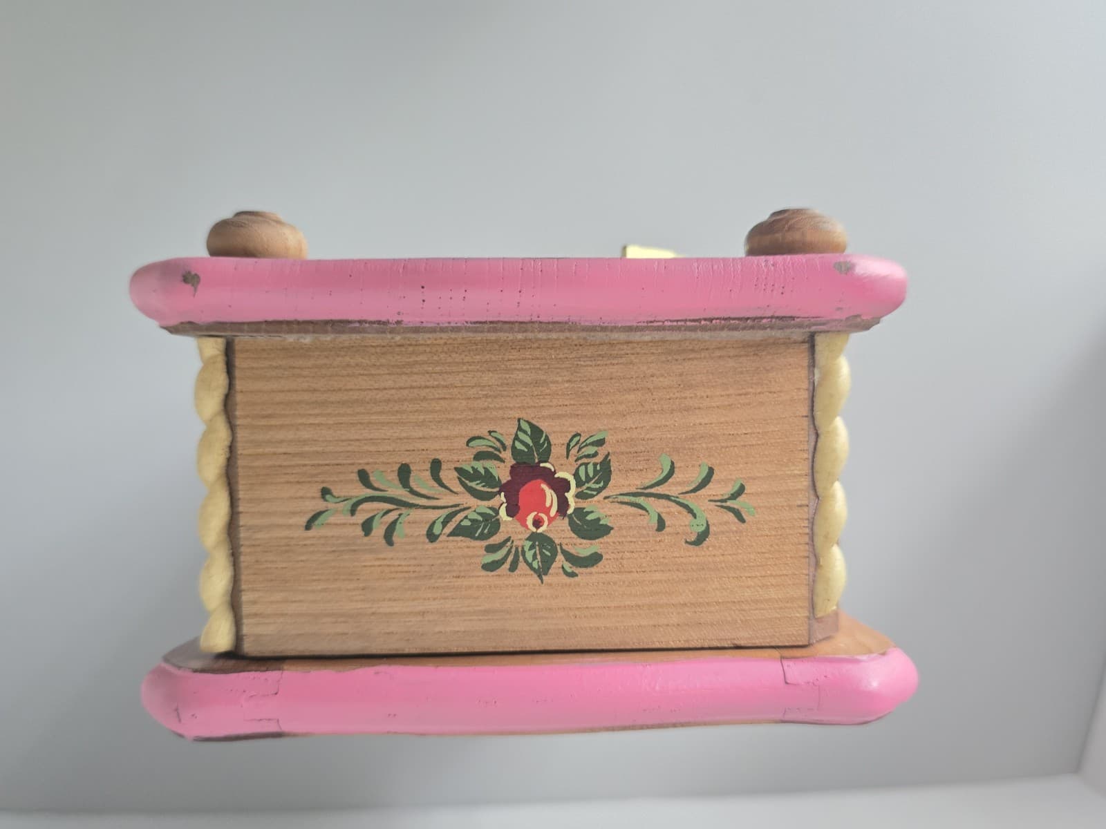 Vintage Hand Painted Wooden Music Jewelry Box Folk Art Floral - Made in Japan - Thumbnail 5