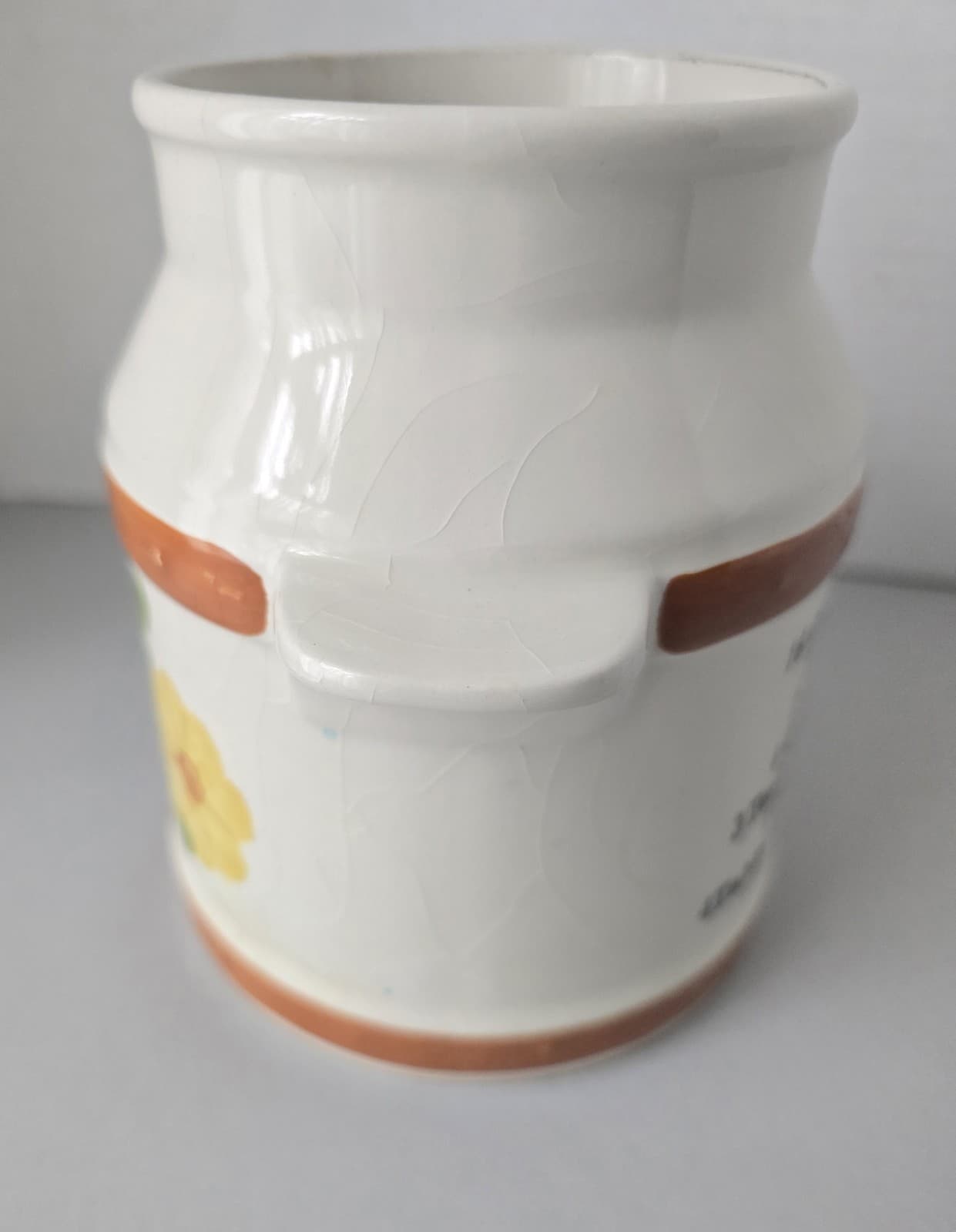 Vintage 1970s FTD Floral Ceramic Canister Portugal Crazing Cottagecore 6" - Thumbnail 3