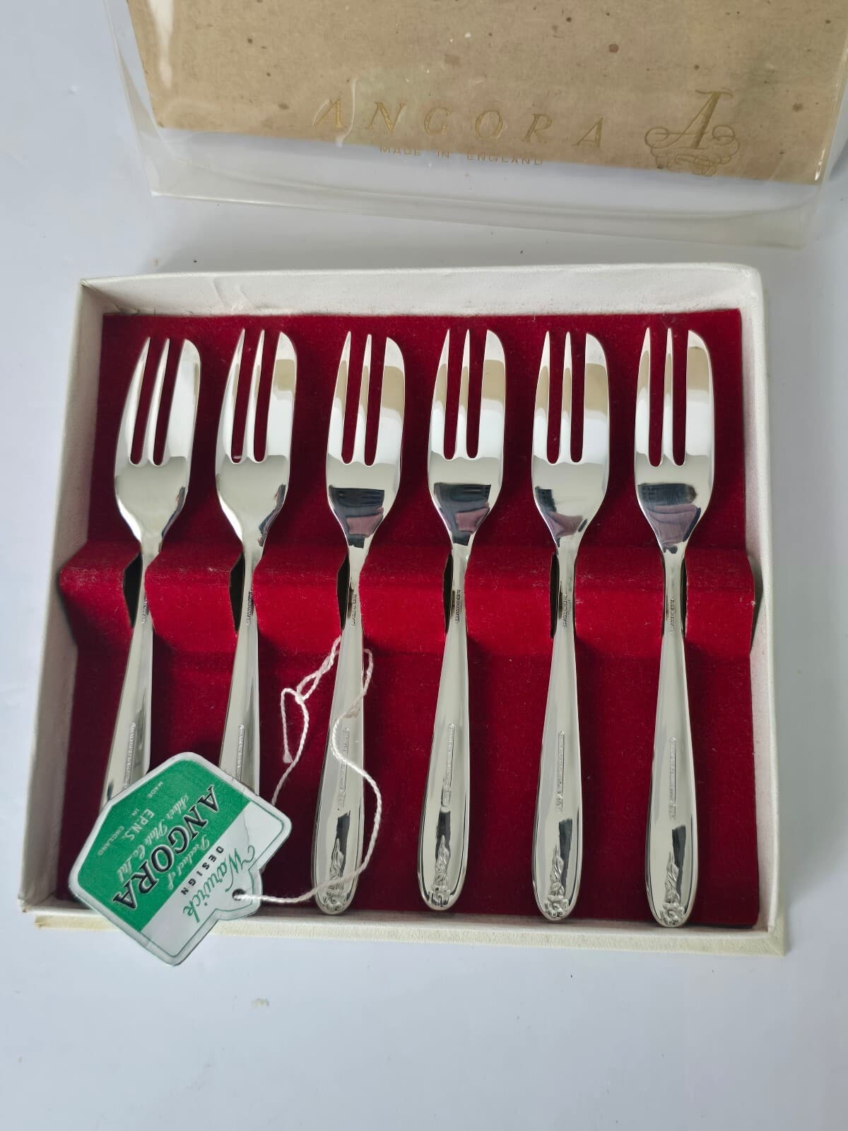 Vintage Angora EPNS Silverplate Pastry Cake Forks Set of 6 with Original Box - Thumbnail 3