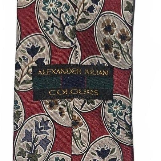 Colours by Alexander Julian Mens Silk Tie Red Floral Medallion Vintage Geometric - Thumbnail 3