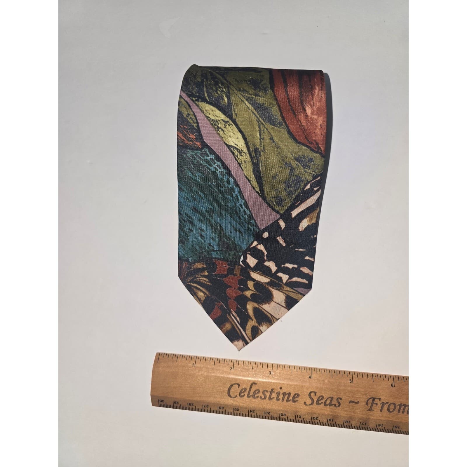Vintage Hardy Amies London Mens Silk Tie Abstract Geometric Multi Watercolor Art - Thumbnail 4