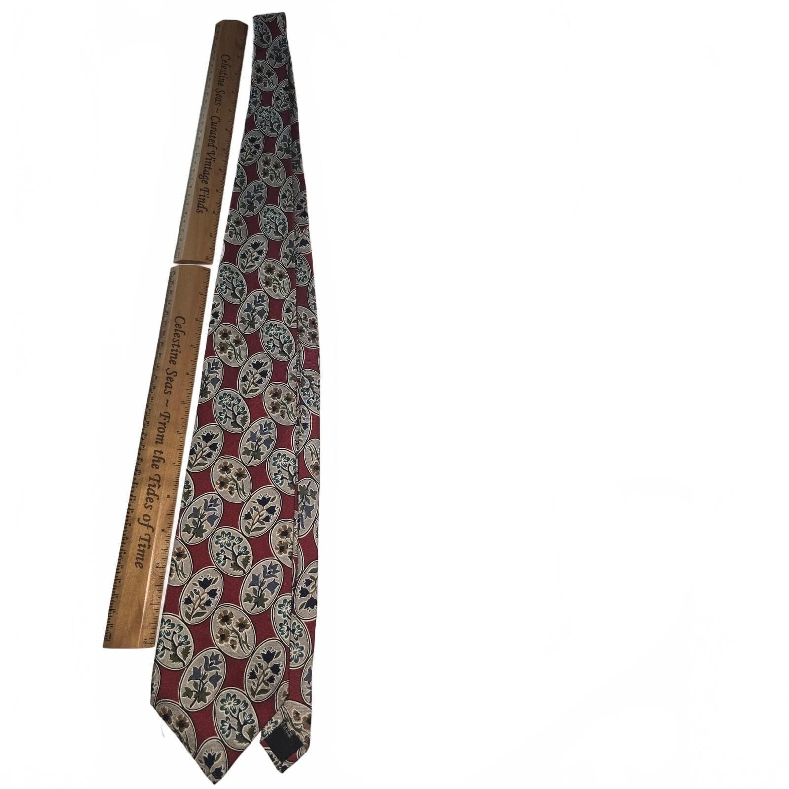 Colours by Alexander Julian Mens Silk Tie Red Floral Medallion Vintage Geometric - Thumbnail 2