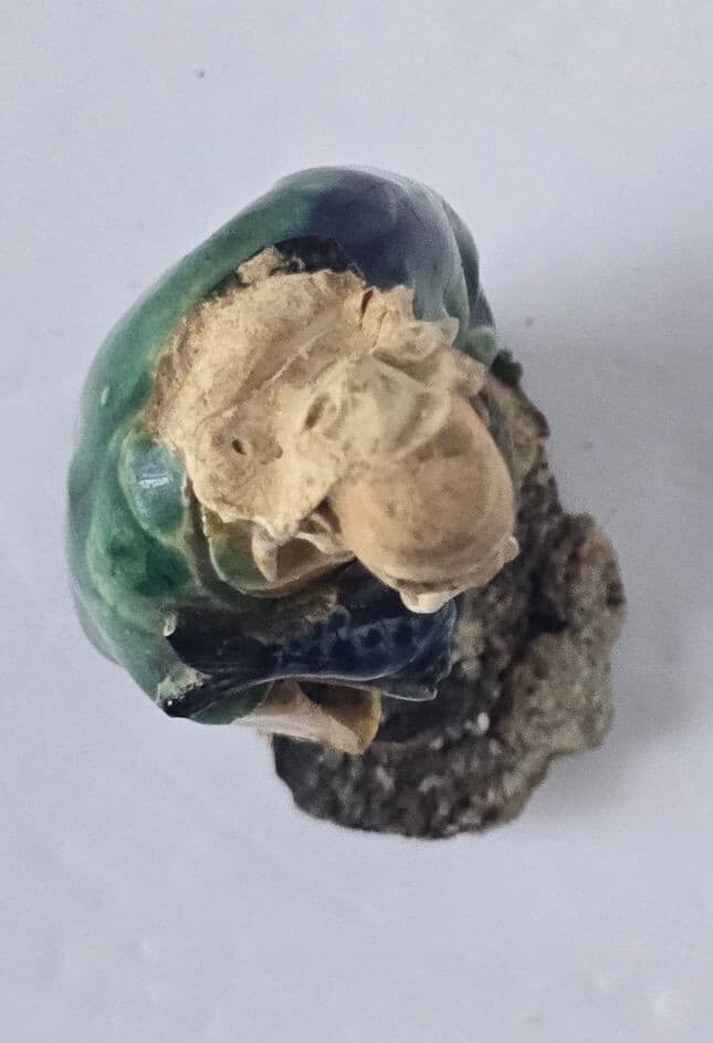 Vintage Shiwan Mudman Figurine - Green Glazed Wise Elder - As-is. Base damaged - Thumbnail 5