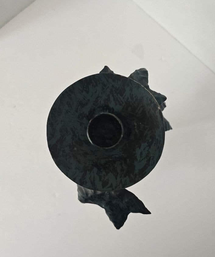Vintage Style Black/Dark Green Metal Candle Holder with Leaf Design - Thumbnail 4