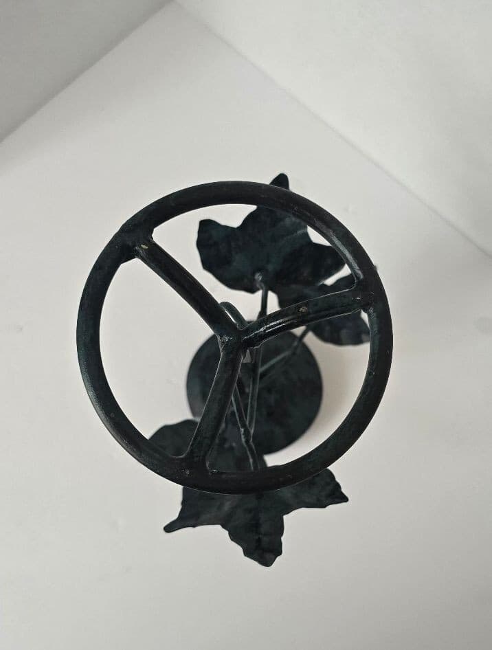 Vintage Style Black/Dark Green Metal Candle Holder with Leaf Design - Thumbnail 5