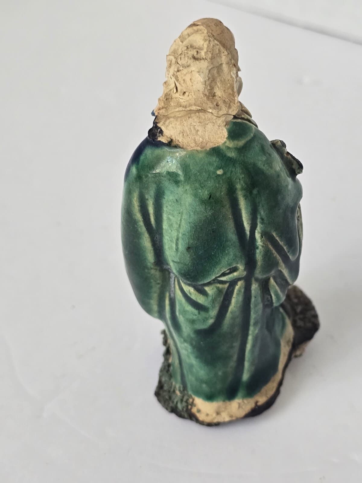 Vintage Shiwan Mudman Figurine - Green Glazed Wise Elder - As-is. Base damaged - Thumbnail 4