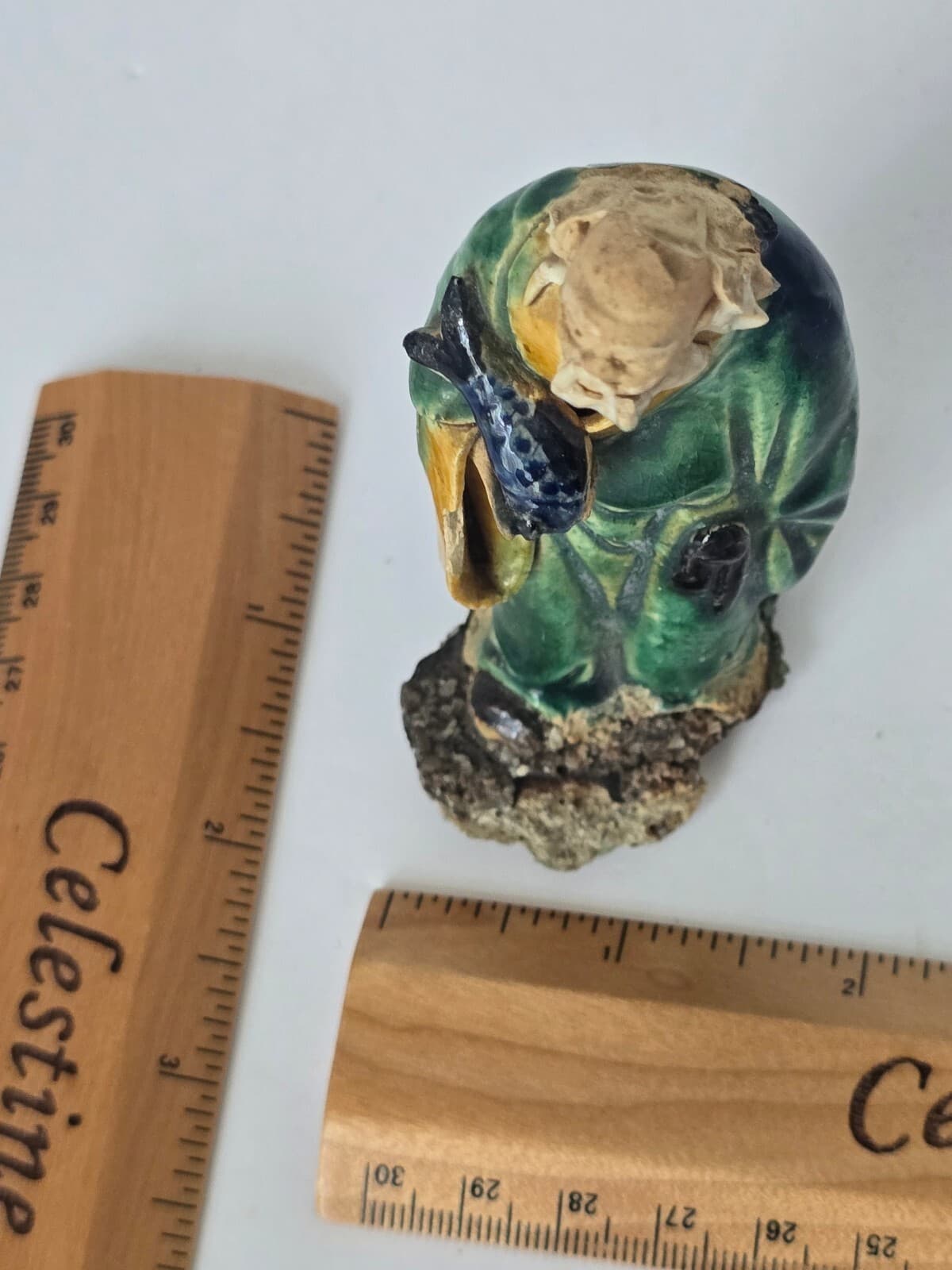 Vintage Shiwan Mudman Figurine - Green Glazed Wise Elder - As-is. Base damaged - Thumbnail 7