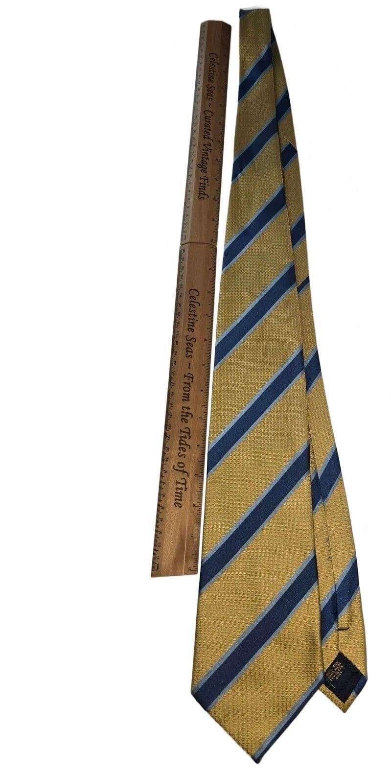 Henry Jacobson Men's Silk Yellow Gold & Blue Striped Classic Repp Necktie - Thumbnail 2