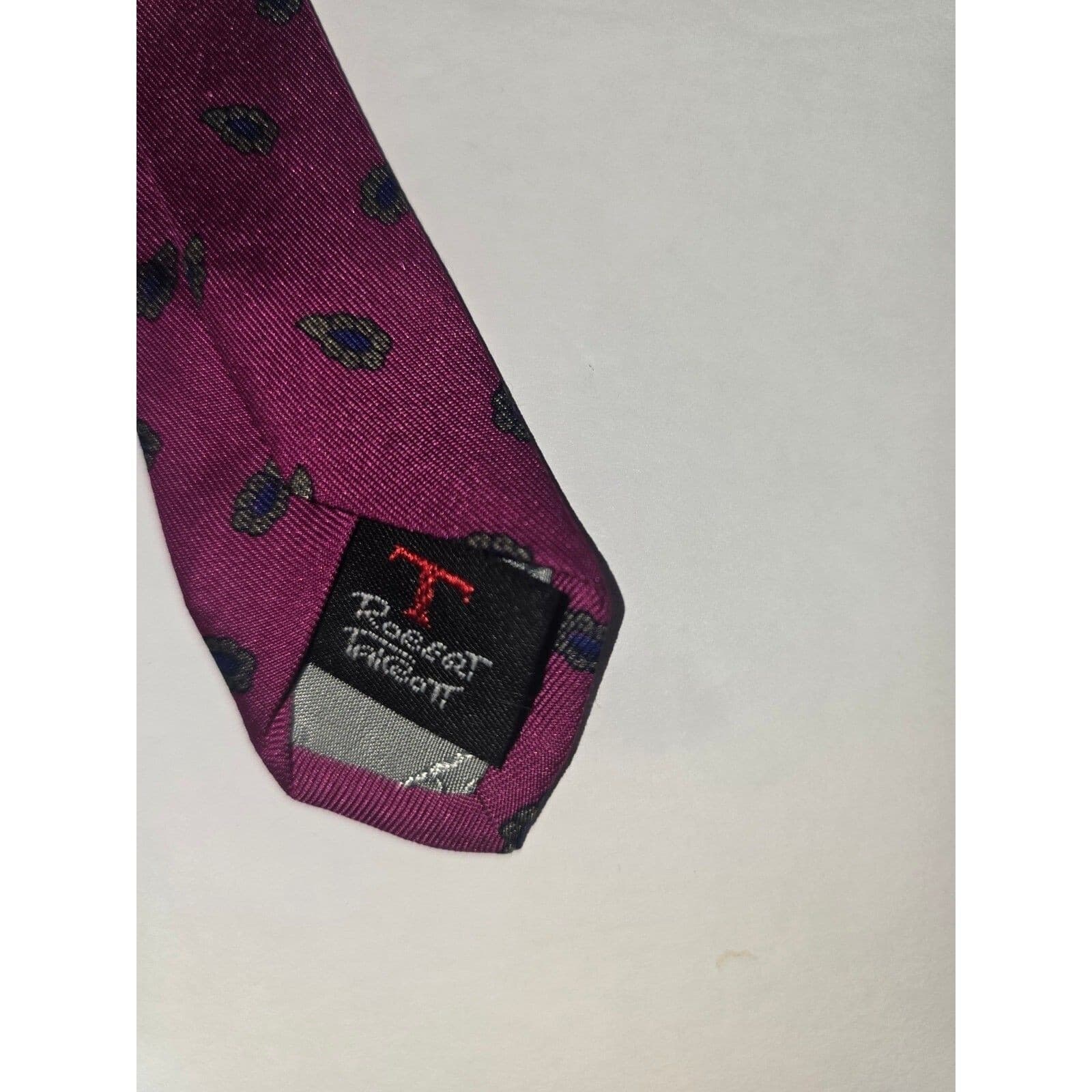 Robert Talbott Eljo's University of Virginia Silk Tie Purple Paisley Floral Ivy - Thumbnail 4