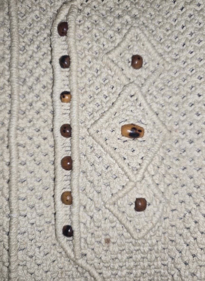Vintage 70s Macrame bag Cream Ivory Wood Bead Made in People's Republic of China - Thumbnail 7