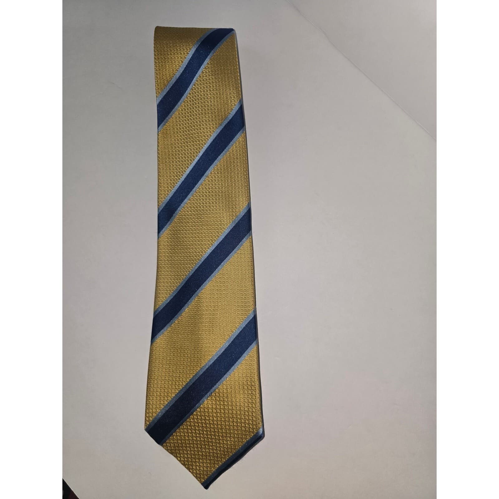 Henry Jacobson Men's Silk Yellow Gold & Blue Striped Classic Repp Necktie - Thumbnail 3