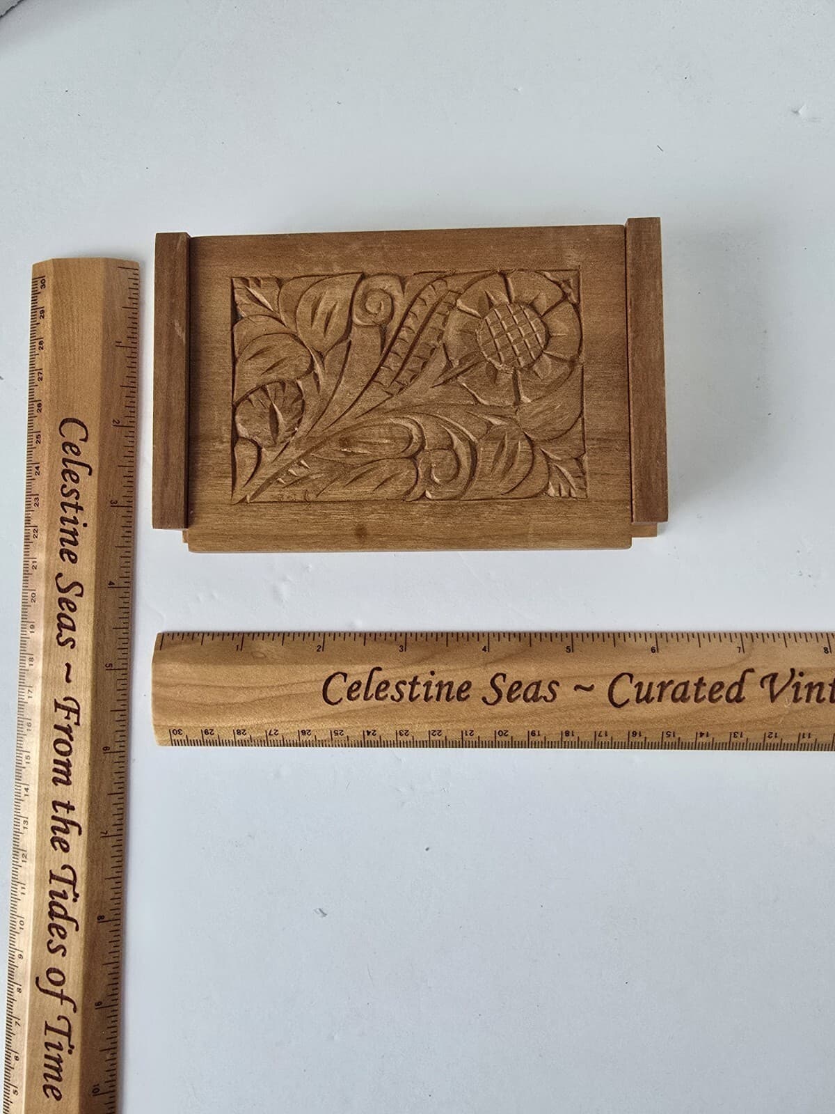 Vintage Hand Carved Wooden Trinket Box Hinged Lid Hungary European Folk Art - Thumbnail 7