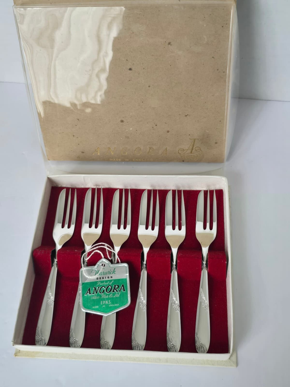 Vintage Angora EPNS Silverplate Pastry Cake Forks Set of 6 with Original Box - Thumbnail 2