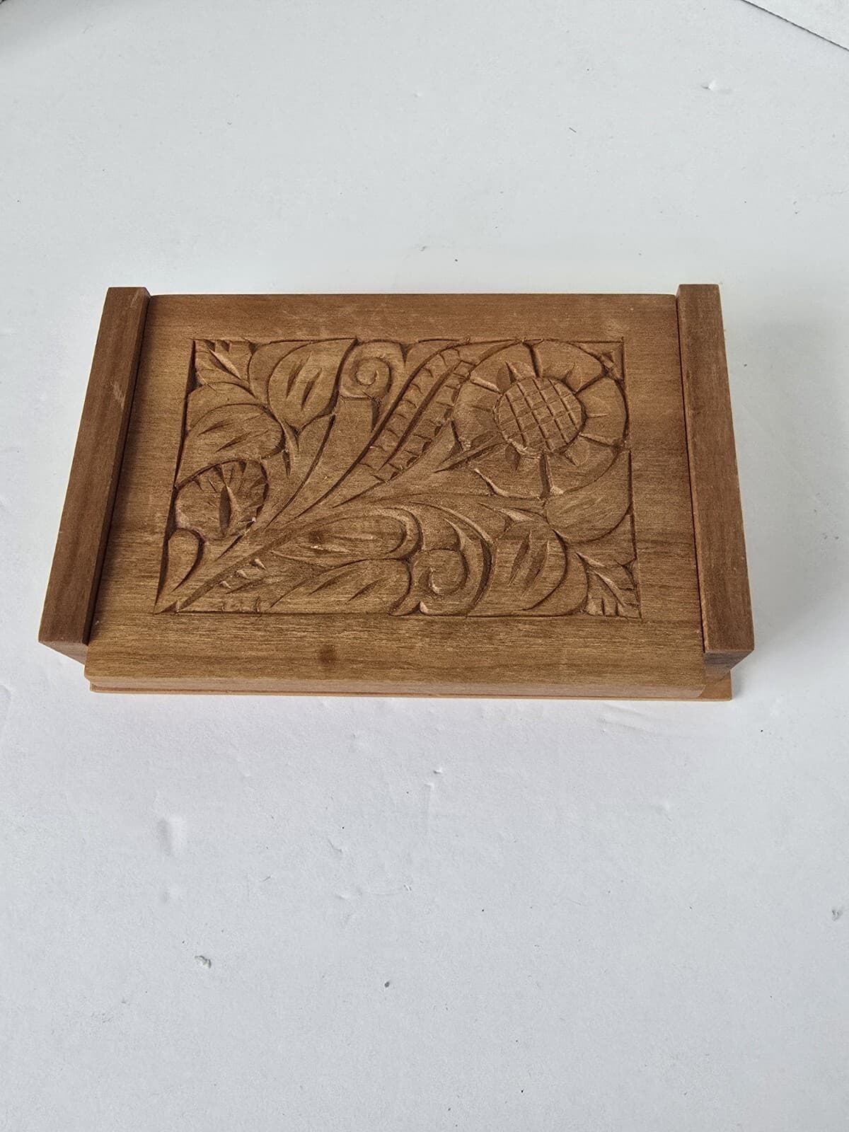 Vintage Hand Carved Wooden Trinket Box Hinged Lid Hungary European Folk Art - Thumbnail 4