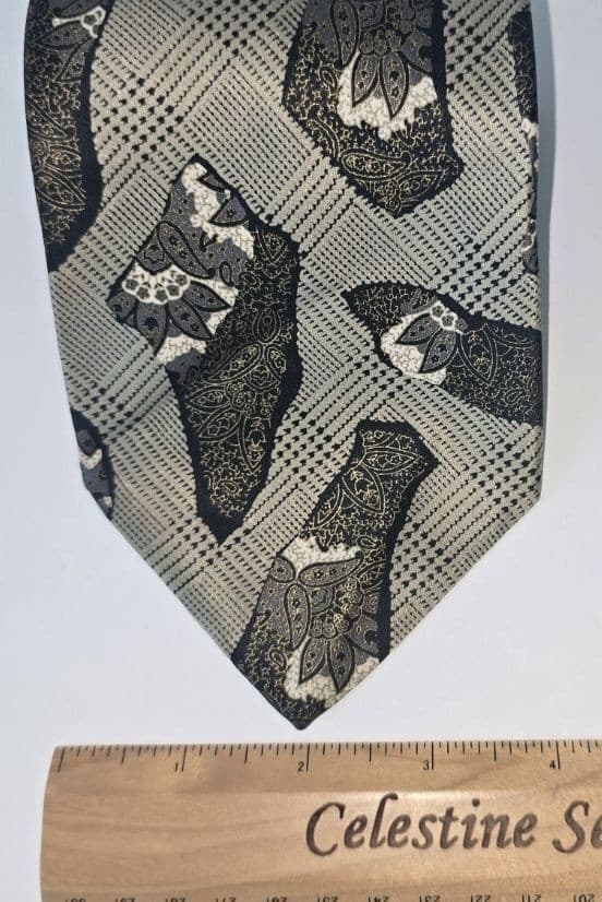 Vintage Michael Smith Custom Tie Grey Black Abstract Geometric Art Deco Necktie - Thumbnail 5