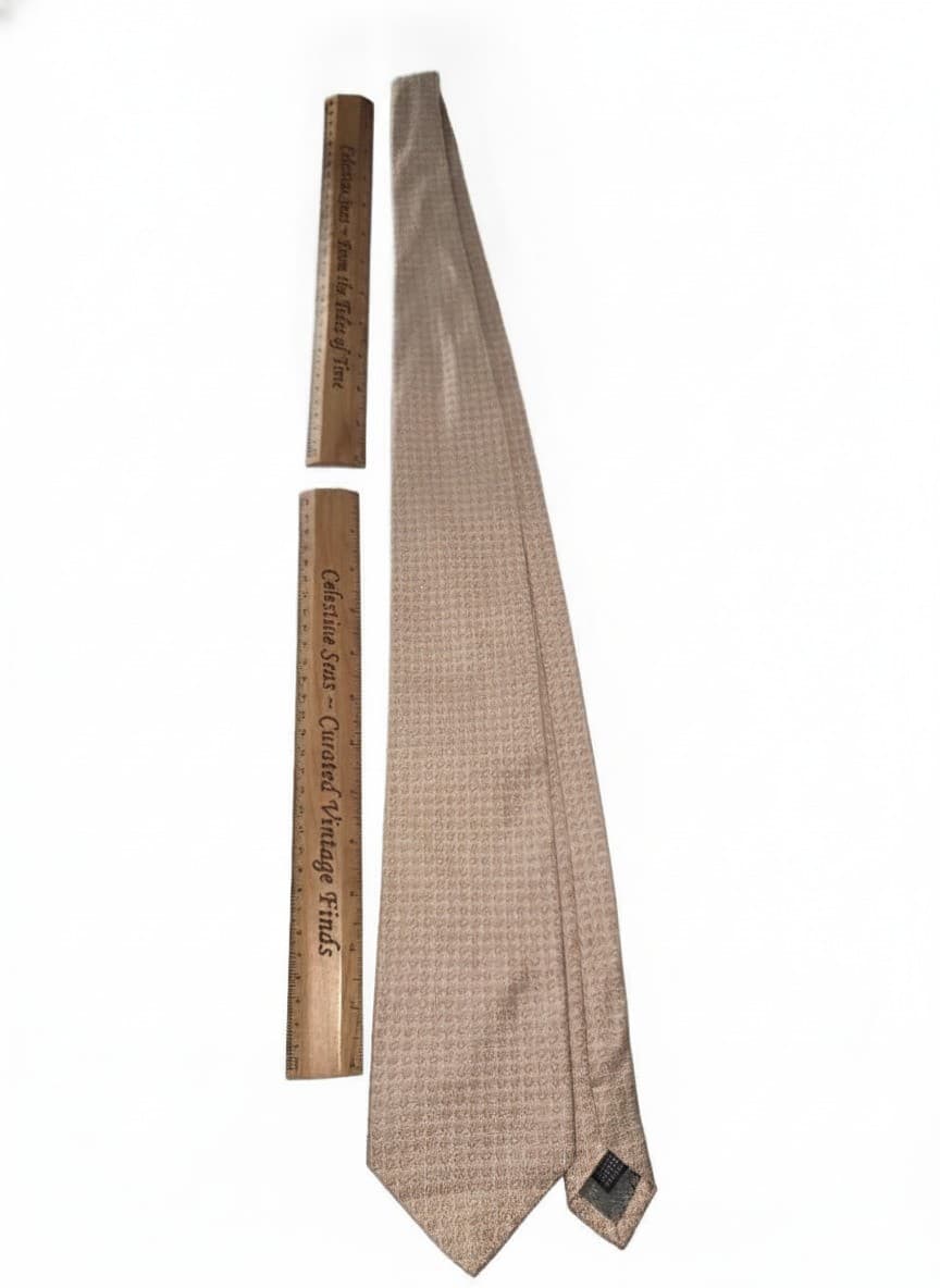 Vintage Fiorentini Silk Tie Made in Italy Textured Pale Beige-Pink Retro Tie - Thumbnail 2