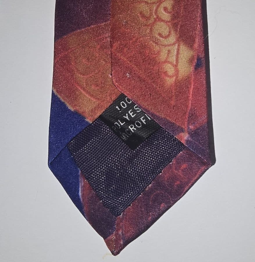 Vintage Oleg Cassini Silk Tie 90s Abstract Geometric Art Deco Swirl Bold RedGold - Thumbnail 5