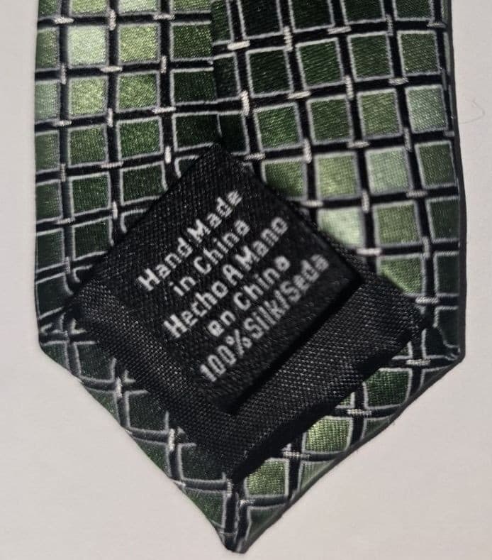 Vintage Stafford Performance Silk Green Grey Micro Grid Geometric Mens Necktie - Thumbnail 5