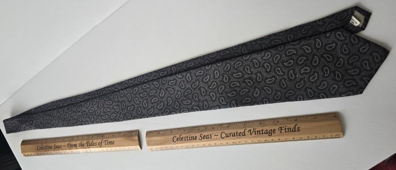 Vintage Mario Valentino Silk Tie Grey Charcoal Paisley Pattern Mens Necktie - Thumbnail 2