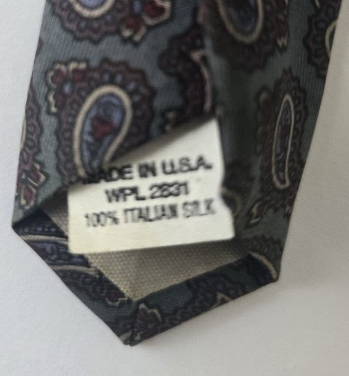 Vintage Mario Valentino Silk Tie Grey Charcoal Paisley Pattern Mens Necktie - Thumbnail 5